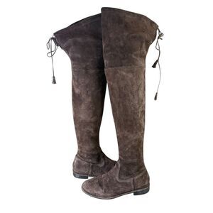 Frye Brown Suede Over-the-Knee Flat Boots with Tie Detail Size 7M